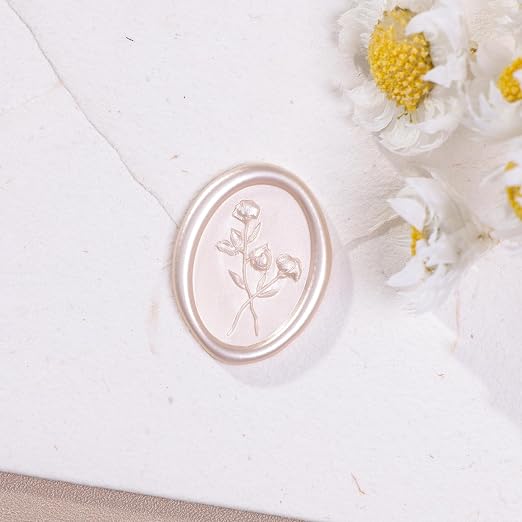 UNIQOOO Wax Seal Stickers - 3D Flower Oval Shape Wedding Invitation Envelope Seal Stickers, 50 Pcs Self- Adhesive Champagne Stickers, Perfect for Invitation, Christmas, Gift Wrapping