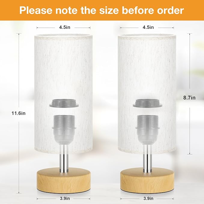 PartageiZ Small Table Lamp for Bedroom Set of 2 - Bedside Lamps for Night Stands, Minimalist Nightstand Light Lamp, Desk Lamps for Reading Room, Kids Room, Living Room, Office, Dorm
