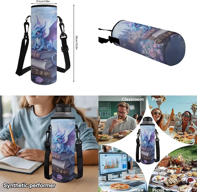 Kawaii Dragon Girls School Backpack Set 4 PCS, 17 Inch Cute Cartoon Dragon Bookbag with Lunch Bag for Elementary Kids Ages 6-8 Back to School, Book Lover