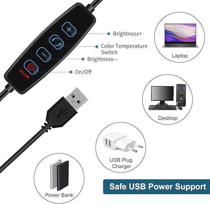 Video Conference Lighting Kit, LED Ring Light for Webcam Lighting, 3 Light Modes & 10 Dimmable Brightness Levels, for Virtual Meeting, Remote Working, Broadcasting, Live Streaming, Makeup