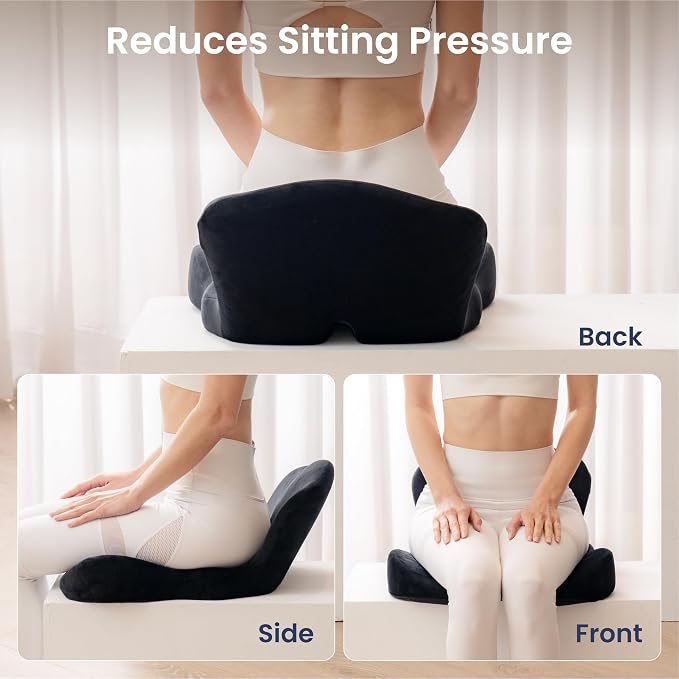 Alcedo Ergonomic Memory Foam Seat Cushion for Office Chair & Car Seat – Firm Back Support for Tailbone & Sciatica Pressure Relief, Non-Slip, Breathable & Washable Cover