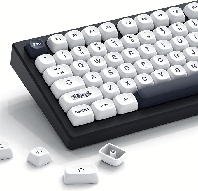 Womier Japanese MOA Keycaps, PBT Keyboard Keycaps for Mechanical Keyboard, Custom Cute White Key caps Dye-Sublimation for 60% 65% 75% 100% Percent Cherry MX - White and Black