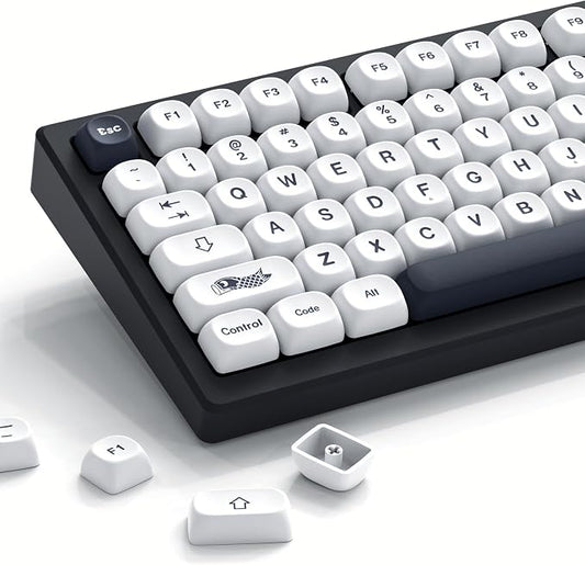 Womier Japanese MOA Keycaps, PBT Keyboard Keycaps for Mechanical Keyboard, Custom Cute White Key caps Dye-Sublimation for 60% 65% 75% 100% Percent Cherry MX - White and Black