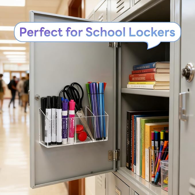 Magnetic Dry Erase Marker Holder for Whiteboard, Non-slip Acrylic Magnet Pen Holder for Fridge Refrigerator,Locker Organizer, Locker Accessories, Pencil Cup for Desk, Marker Organizer