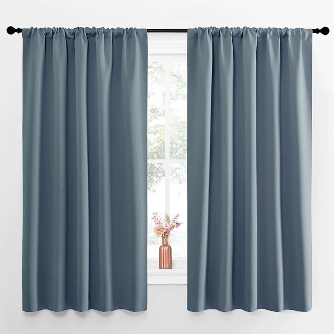 NICETOWN Blackout Curtains for Living Curtains, Smoky Blue, Set of 2, 52 by 63 Inch, Window Treatment Blackout Curtain Panels, Home Decor Thermal Insulated Solid Drapes for Bedroom