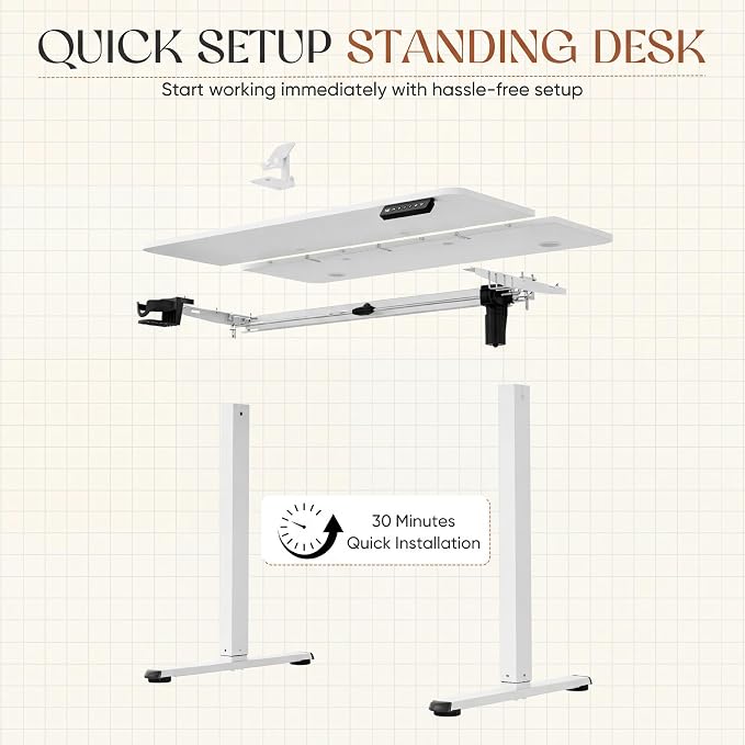 Furmax Electric Standing Desk, 40 x 24 Inches Height Adjustable Sit Stand up Desk, Memory Preset Computer Home Office Desks with Sturdy Metal Frame, Phone Stand Cable Management Hole (White, 40'')