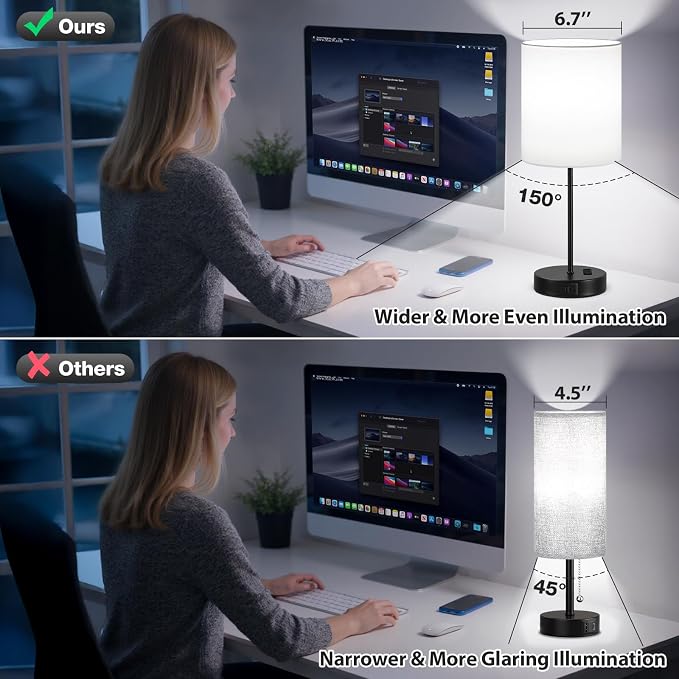 White and Black Lamps for Nightstand Set of 2 - Bedside Table Lamp for Bedroom with Dual USB Ports & AC Outlet, 3-Way Dimmable Lamps for Living Room Boys Room, Night Light with 5000K Daylight Bulbs