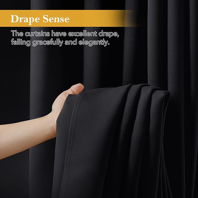 RYB HOME Blackout Thermal Insulated Curtains, Portable Curtain for Sliding Glass Door/Storage/Space Room Divider, Large Window Treatment Room Divider Panel, W80 x L84, Black, 1 Panel