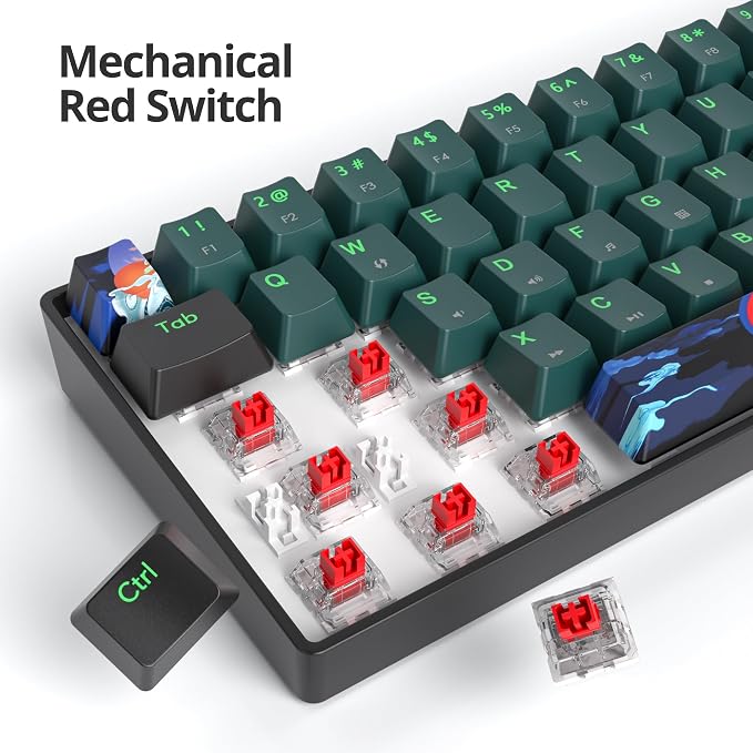 65 Percent Gaming Keyboard 68 Keys Mechanical Keyboard LED Backlit Ultra Compact Wired Keyboard with Red Switch for Windows Laptop Gamer(68 Sound Wave)