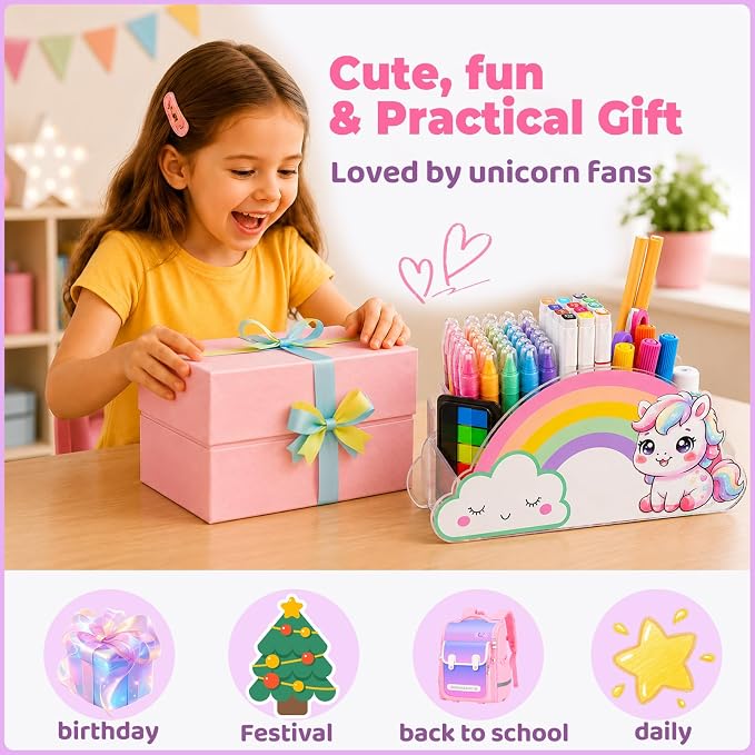 Desk Organizer Art Supply Organizer Unicorn Pencil Holder Gifts for Kids | Marker & Crayon Organizer for Desk Caddy for Classroom Homeschool Supplies with Unicorn Gift for Girls