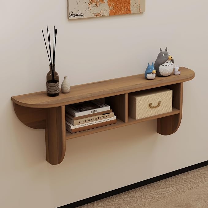 Floating Solid Wood Console Table, 39'' Wall Mounted Narrow Entryway Table with Storage Shelf, Modern Couch Table Small Entry Way Tables for Entryway, Front Hall, Hallway (Walnut, 39.37IN)