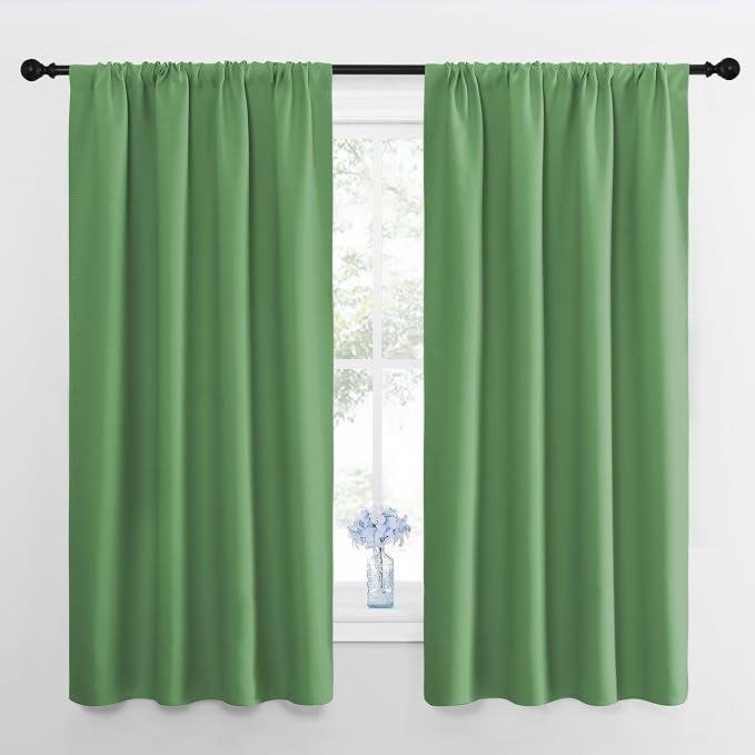 NICETOWN Window Curtains for Bedroom, Froest Green, 2 Panels, W42 x L48 -Inch, Home Decoration Thermal Insulated Rod Pocket Blackout Blinds & Drapes for Small Windows