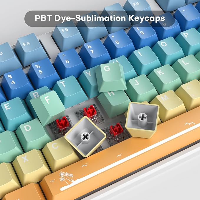 Fogruaden PBT Gradient Keycaps Dye-Sublimation Cute Keycaps, Cherry Profile, 138 Keys Custom Keycap Set for Mechanical Keyboard(SandyBeach)