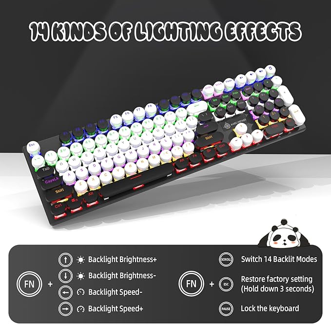 Typewriter Style Retro Wired Mechanical Gaming Keyboard,Vintage Steampunk Keyboard with Rainbow Backlit,104-Key Red Switch Cute Keyboard with Number Pad,Round Keycaps Computer Keyboard for Win/Mac