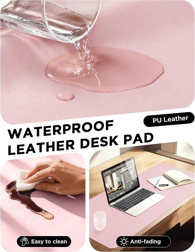 YSAGi 35.4" x 17" Large PU Leather Desk Mat for Keyboard and Mouse - Waterproof Non-Slip Desk Pad Protector for Office, Home, Writing Desk, Pink