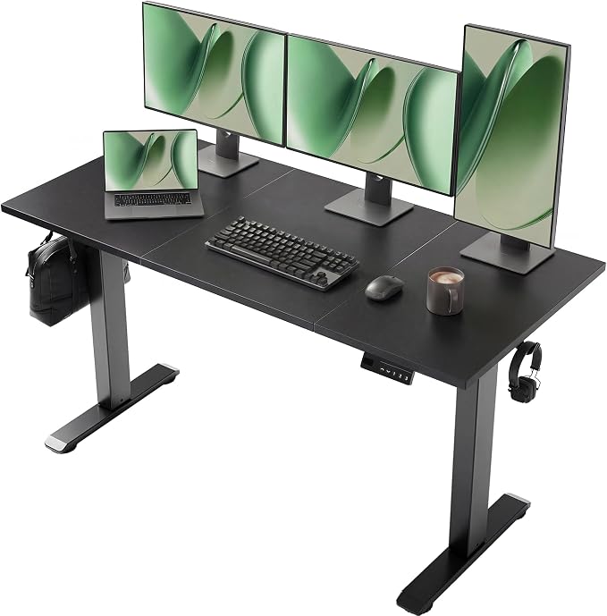 YDN Electric Standing Desk, 55x24 Inch, Black | 3 Memory Presets, Cable Management, Adjustable Height, Sit Stand, Computer Workstation, Home Office