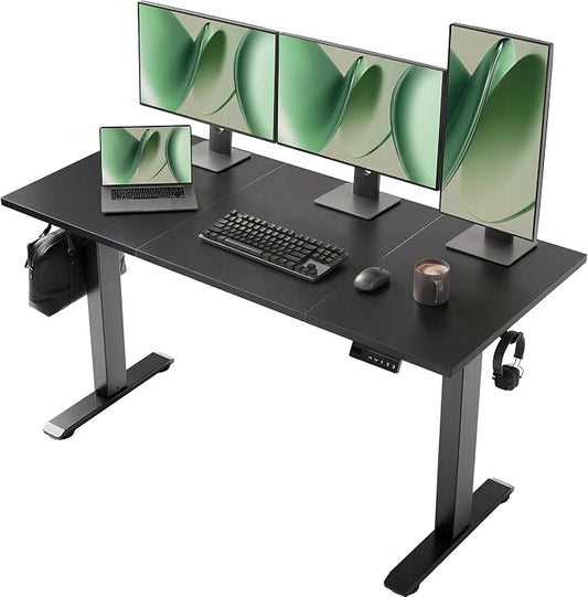 YDN Electric Standing Desk, 55x24 Inch, Black | 3 Memory Presets, Cable Management, Adjustable Height, Sit Stand, Computer Workstation, Home Office