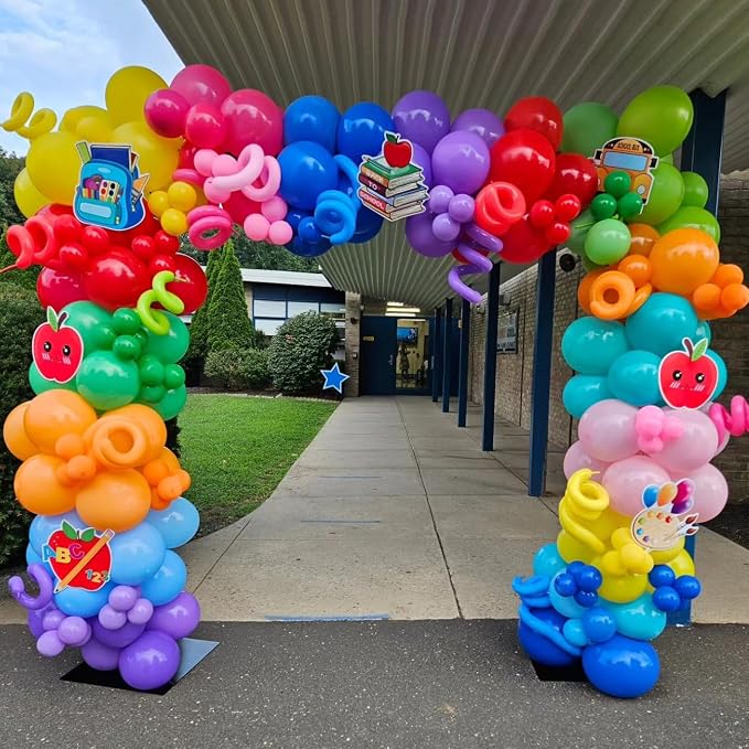 160Pcs Back To School Balloon Arch Garland Kit, Apples School Bus Pencil Schoolbag Rainbow Foil Balloons, First Day of School Classroom Kindergarten Graduation Decorations