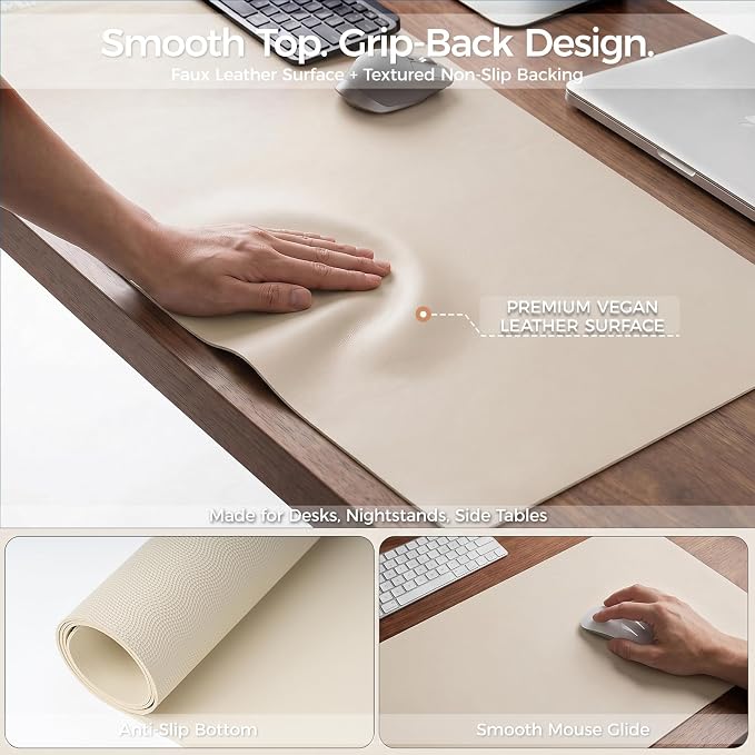 1.6mm Thick Leather 15x72 Inch Non-Slip Mat, Waterproof Countertop Protector, Extended Dresser Topper/Kitchen Counter Mat, Creamy White