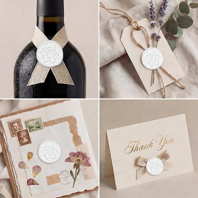 UNIQOOO Wax Seal Stickers - 3D Vintage Floral Wedding Invitation Envelope Botanical Seal Stickers, 50 Pcs Self- Adhesive White Flower Stickers, Perfect for Invitation, Gift Wrapping, Party
