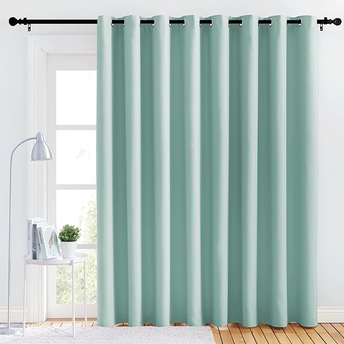 NICETOWN Bedroom Blackout Curtain Panel - (120 inches by 108 inch, Aqua Blue, 1 PC) Energy Saving Thermal Insulated Grommet Blackout Drapery for Patio, Room Divider Curtain