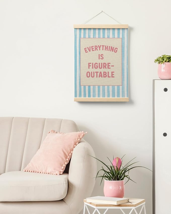 FGFK Preppy Pink and light Blue Everything Is Figureoutable Inspirational Framed hanging Canvas wall art Poster Prints office dorm room decor for women, Motivational posters decorations for home bedroom,12x16 Inch