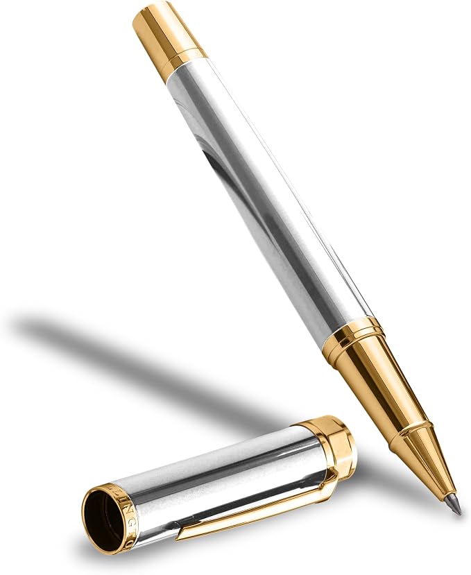 Ellington Pens Luxury Rollerball Pen Set - Smooth Writing, Elegant Design, Quick-Drying, Refillable Liquid Ink, 2 Refills (Black, Blue), Ideal for Professionals, Students