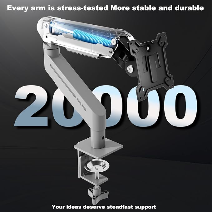 THEARK Single Monitor Desk Mount 17"-32" Screens - Adjustable Mechanical Monitor Arm Computer Monitor Stand up to 19.8 lbs,VESA Arm Desk Mount with C-Clamp and Grommet Base,VESA 75x75/100x100mm,Silver