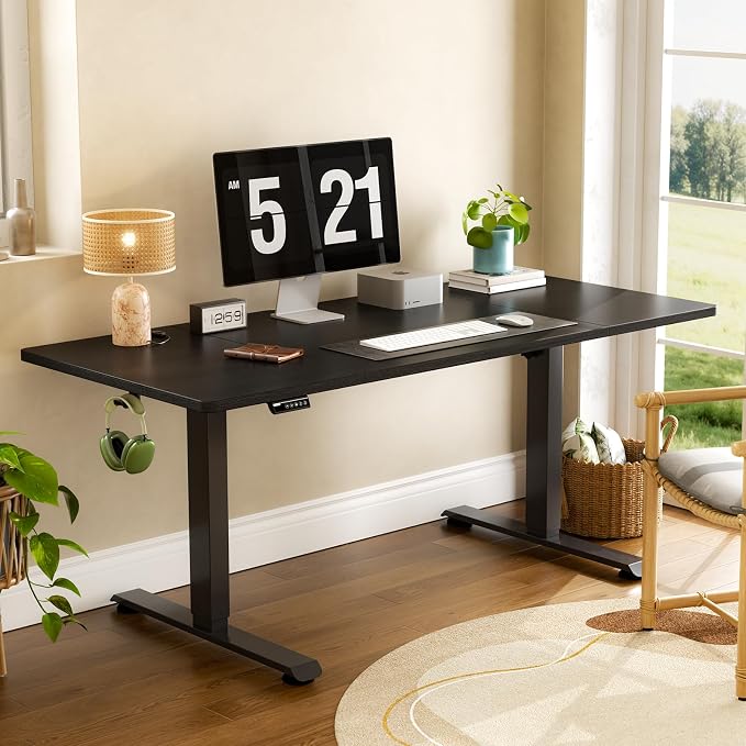 Veken 63" x 28" Super Large Standing Desk, Height Adjustable Electric Computer Desk, Sit to Stand Up, Modern Workstation for Home Office, Walking Pad, Writing, Gaming Bedroom Study, Black