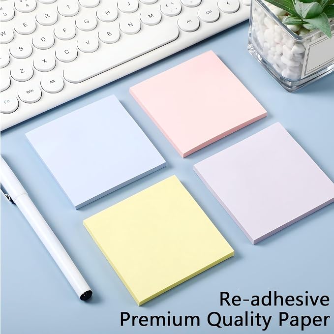 Thenshop 12 Pads Pastel Sticky Notes 3''x3'', Self Stick Notes Pads Pastel Office Supplies, Vintage Aesthetic School Accessories 50 Sheets/pad