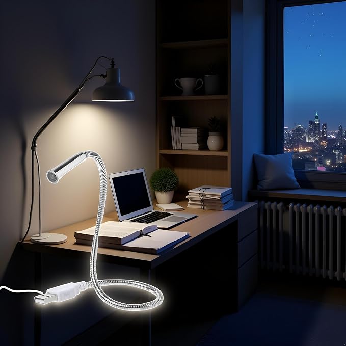 Silver USB Flexible Light Gooseneck Led Glowing Lamp Laptop Computers Studying for Office Working Writing Reading Accessories Desk Lamps Office Adjustable Led, Lamps and Shades, Table Light