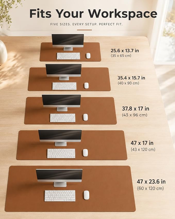Aothia Double-Sided Desk Pad, 37.8"x17" Leather Desk Mat, Eco Cork Desk Pad Protector,Large Mouse Pad,Waterproof Desk Blotter for Office/Home(Brown)