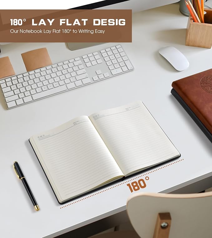 Lined Journal Notebook for Women Men, A5 Hardcover Black Vintage Leather Journals for Writing, College Ruled Notebooks for School Business Work Travel Daily Diary Notepad, 140 Pages, 5.7"×8.3"