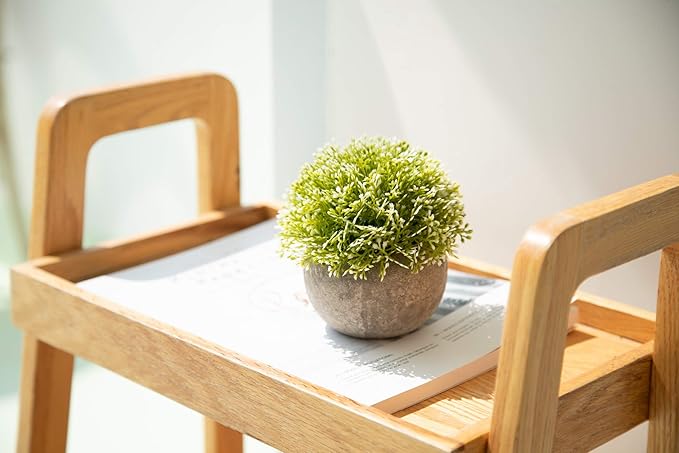 Velener White Mini Artificial Plant Topiary Ball Pot Set- Magnolia Flowers Cottagecore Decor Indoor Plant Shelf Home Office Small Desk Decorations Green Room Accessories Bathroom Kitchen Counter Aloe