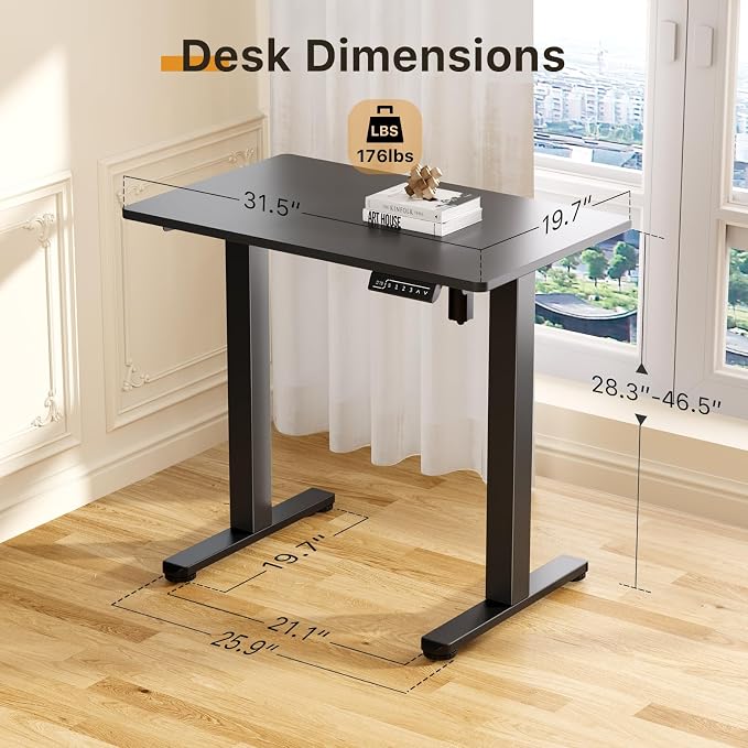 JOY worker Mini Electric Standing Desk, 31.5" Whole Piece Height Adjustable | 31.5" x 20" Black Small Stand Up Desk with Memory Controller, Compact Computer Workstation for Home Office School Walking Pad