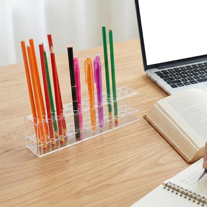 2 Pcs Acrylic Pen Holder, 24 Slots Pen Stand for Storage, Clear Pencil Display Stand, Acrylic Makeup Brush Display Rack Organizer for Art Paint Brush Home Office Desk Supplies
