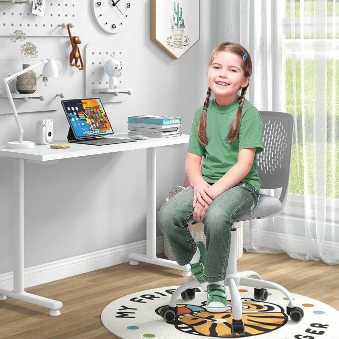 Giantex Kids Desk Chair, Adjustable Children Study Chair, Swivel Armless Mesh Task Office Chair, Computer Desk Chair with Adjustable Height & Lumbar Support (Grey)