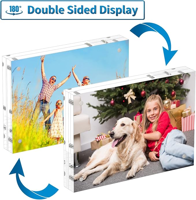 AITEE 8x10 Acrylic Picture Frames 3 Pack, Clear Picture Frames，20% Thicker | Freestanding Double Sided Magnetic Acrylic Lucite Frameless Transparent Square Frame Block Gift for Desktop Display