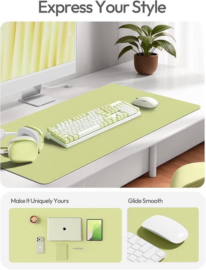 YSAGi Leather Desk Pad Protector, Office Desk Mat, Large Mouse Pad, Non-Slip PU Leather Desk Blotter, Laptop Desk Pad, Waterproof Desk Writing Pad for Office and Home (Peak Green, 23.6" x 13.8")