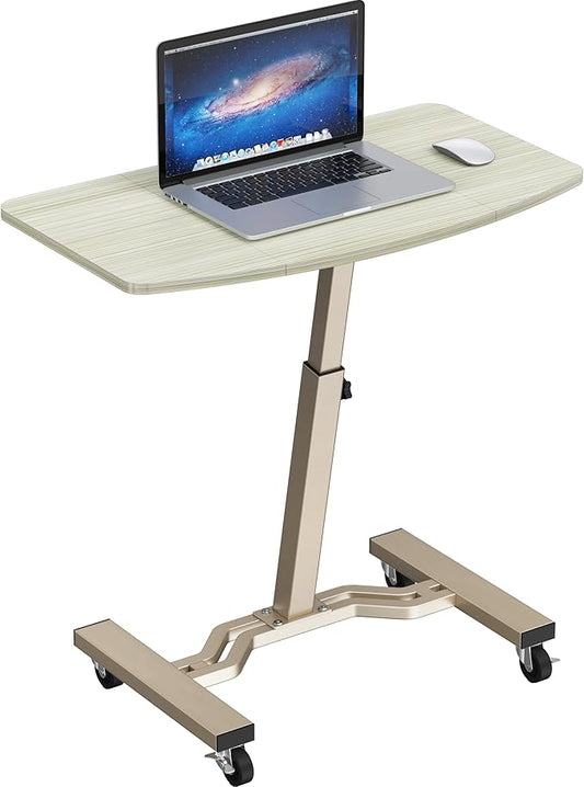 SHW Mobile Height Adjustable Laptop Rolling Cart with Height Adjustment from 28" to 33", Maple