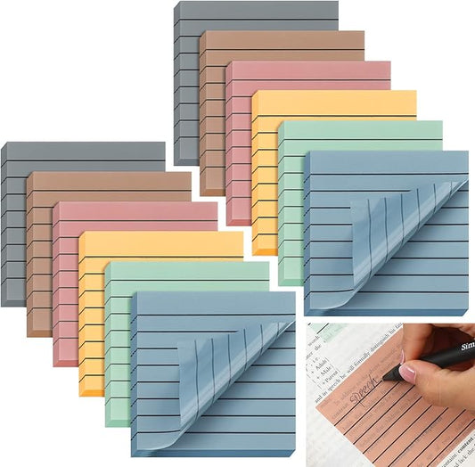 Yinder 24 Pack 720 Sheets Transparent Sticky Notes Translucent Clear Lined Self Sticky Notes for Bible Tabs, Book Tabs, Office School Supplies(3 x 3 Inch,Pastel Colors)