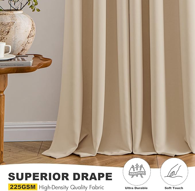MIULEE Blackout Curtains for Bedroom Living Room 2 Panels, Thermal Insulated Room Darkening Drapes Grommet Noise Reducing Light Blocking Window Treatments 63 Inches Long 40x63 Inch Biscotti Beige