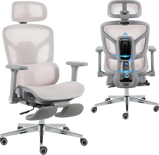 Korser Ergonomic Mesh Office Chair with Footrest, Big and Tall Desk Chair with 4D Flip-Up Arms, Auto-Tracking Lumbar Support, 3D Headrest, High Back Computer Gaming Chair for Home Office, Pink