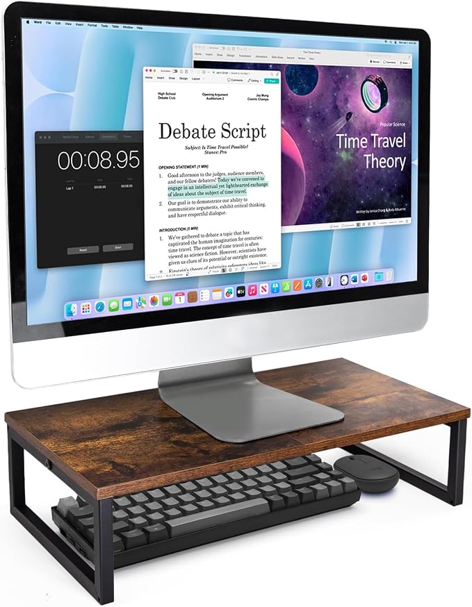 ARCOBIS 20 Inch Monitor Riser | Wood & Metal Computer Monitor Stand Riser for Desk, Rustic Brown