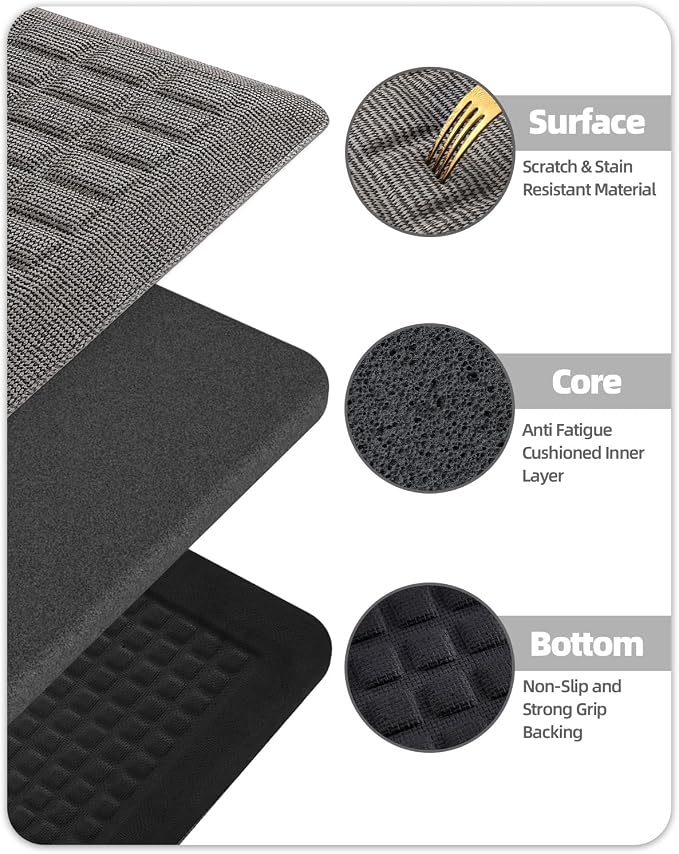 Color&Geometry Kitchen Floor Mat 20x39 Extra Thick Anti Fatigue, Grey | 0.9in High Dense Foam Mat For Standing Comfort,Easy Clean,Stain Resistant,Beveled Safe Edges,Stress/Pian Relief,Foot Rest