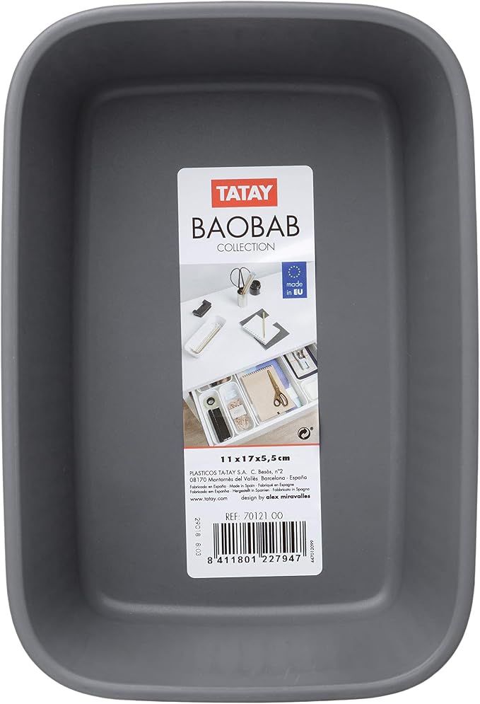 TATAY Storage Basket Baobab Drawer Organisation Elegant Functional Design | Storage Basket Household | Dimensions 11.3x17x5.6 cm | BPA-Free Material | Home and Office Organisation, Grey