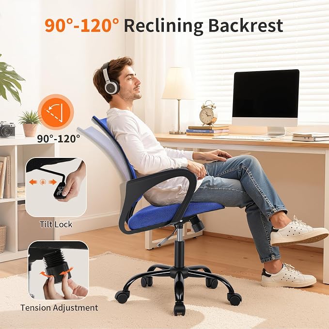 BestOffice Office Chair Ergonomic Cheap Desk Chair Mesh Computer Chair Lumbar Support Modern Executive Adjustable Stool Rolling Swivel Chair for Back Pain (Blue)