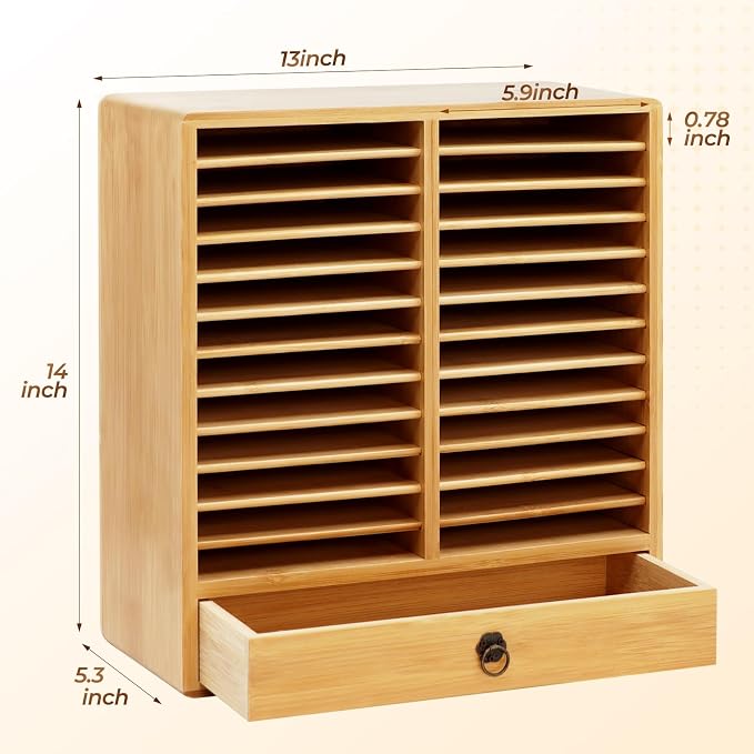 Marker Organizer, 24 Slots Wooden Storage for Up to 216 Markers with Drawer | Art Supply Alcohol Pen Storage Desktop Bamboo Marker Holder,Keeping Color Visible,Easy to Reach in Home Office and Classroom.