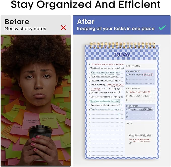 Taja To Do List Notepad - To Do List Notebook for Work with 52 Sheets, 9.8" x 6.5", Undated Daily Planner Perfect for Daily Tasks and Goal Setting, Notepad Suitable for Office, Home & School - Indigo Checkered