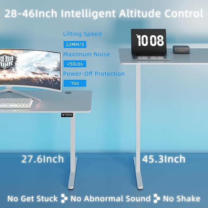 Shintenchi Standing Desk, 48x24 Inch Height Adjustable Electric Sit Stand up Desk, Ergonomic Rising Computer Table, Modern Lift Gaming Desk Workstation for Home Office, White
